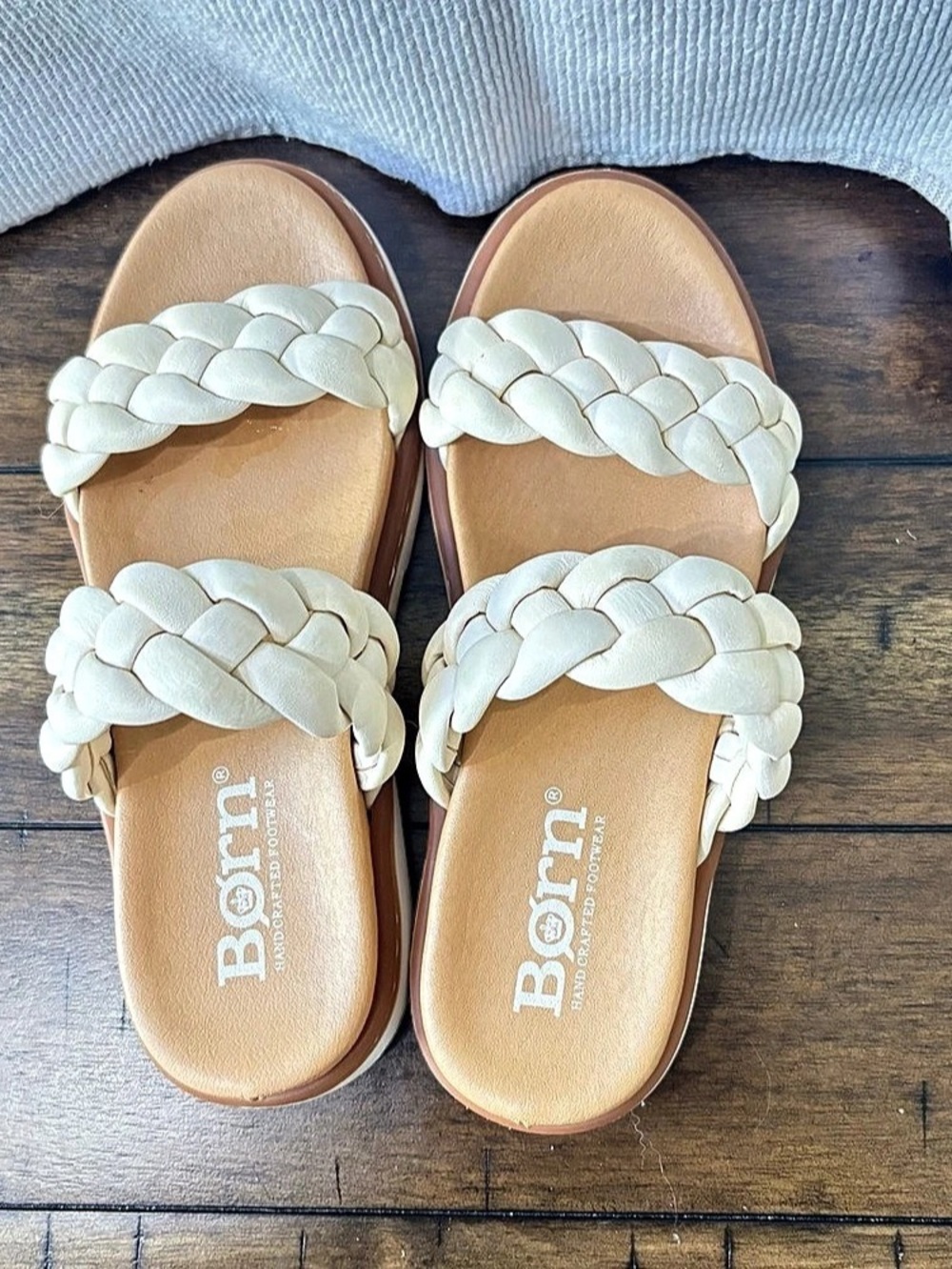 Born Braided Platform Sandals in Tan & Cream Like New